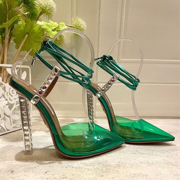 

colors aquazzura sandal clear suede closed peep toe pumps 2023 women lady stiletto high heels ankle lace strap crystal rhinestone embelli, Black