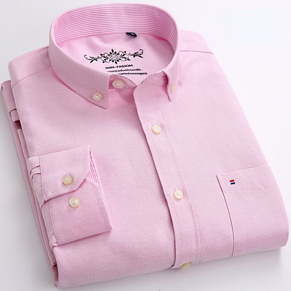 

men's casual shirts fashion long sleeve solid oxford shirt single patch pocket standard fit buttondown collar 230210, White;black
