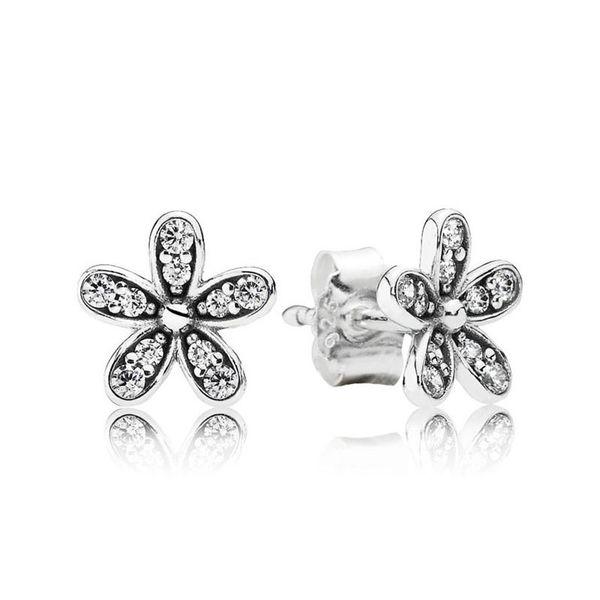 

real sterling silver dazzling daisies flower stud earring for pandora cz diamond wedding jewelry for women girls with original box girlfrien, Golden;silver