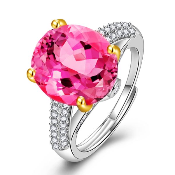 

gold plated two-tone gold claw pink diamond ring, Golden;silver