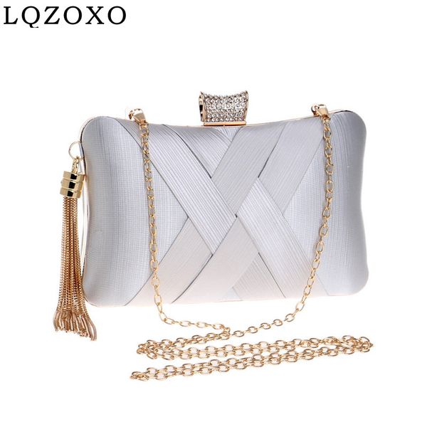 

evening bags tassel golden women clutch diamonds satin criss cross chain shoulder handbags party wedding purse 230210