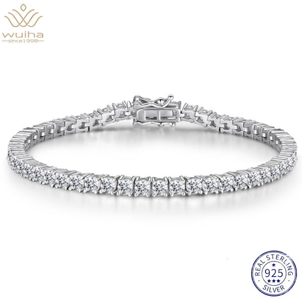 

charm bracelets wuiha real 925 sterling silver 3ex round cut 3mm/4mm vvs high carbon diamonds 15-18cm tennis bracelets for men women hiphop, Golden;silver