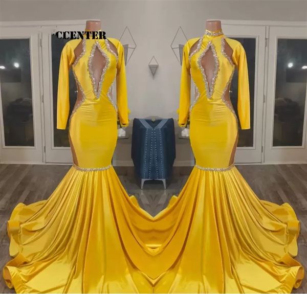 

2023 yellow gold prom dresses for black girls african party dress long sleeve special occasion evening gown mermaid robe de femme 278d