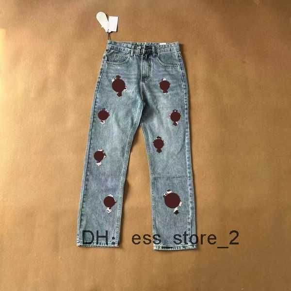 

2023 heart mens jeans designer make old washed chrome straight trousers heart letter prints for women men casual long style 9 n35h, Blue