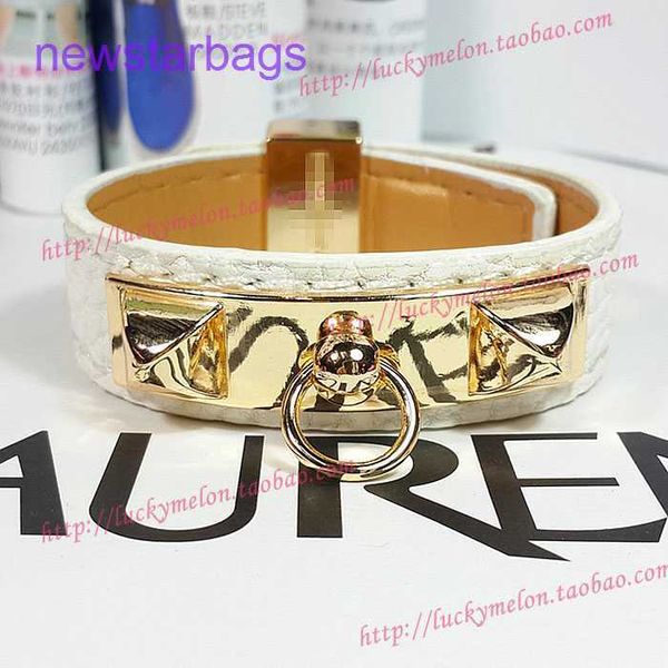 

designer herme bracelet online shop star's same litchi pattern cdc narrow version leather willow nail plated with 18k gold m punk style, Golden;silver