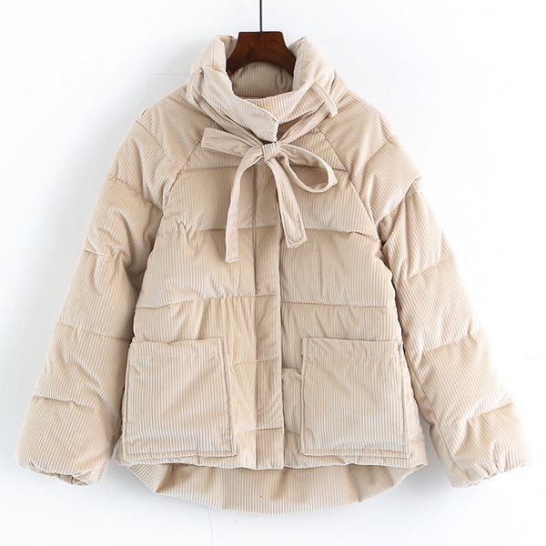 

women's down parkas corduroy padded cotton jacket coat womens winter fashion butterfly collar thick korean loose parker female coats 23, Black
