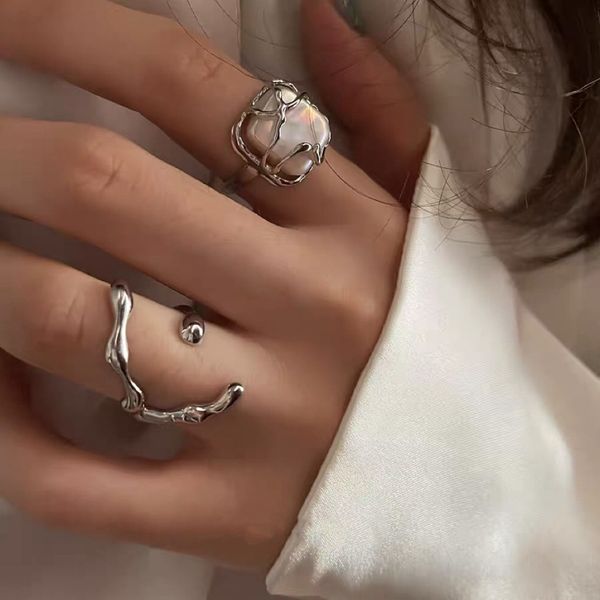

12pcs fashion minimalist irregular twined finger rings creative geometric punk opening rings for women girls jewelry, Silver