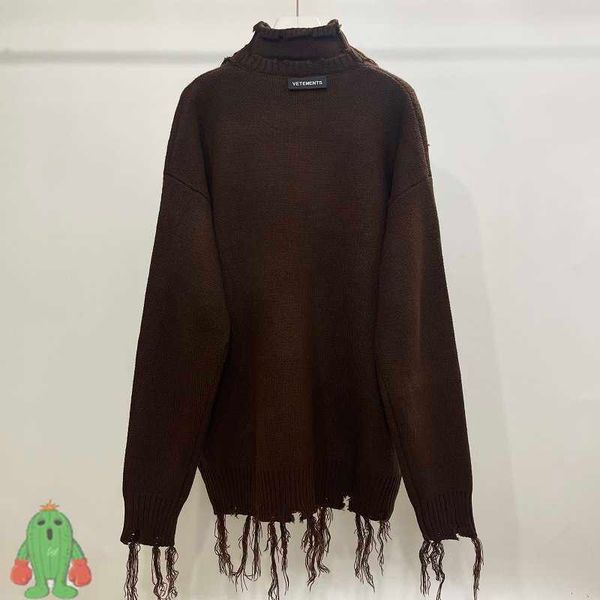 

men's hoodies sweatshirts hiphop street vetements sweater tassel fashion design stand neck damaged cuff fringe solid loose pullover kni, Black