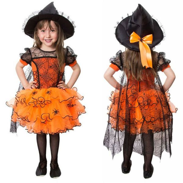 

girls dresses 15y toddler kids baby girls halloween dress spider cloak witch fancy party costume 230210, Red;yellow