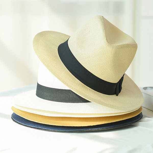 

wide brim hats bucket hats ht2261 summer hats for men women straw panama hats solid plain wide brim beach hats with band fedora sun hat 2302, Blue;gray