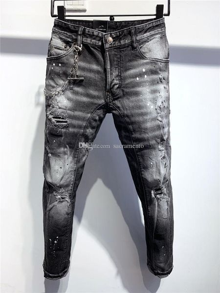 

dsquare jeans d2 ss20 new arrival designer men denim cool guy jeans embroidery pants fashion holes trousers italy size 4 tsk, Blue