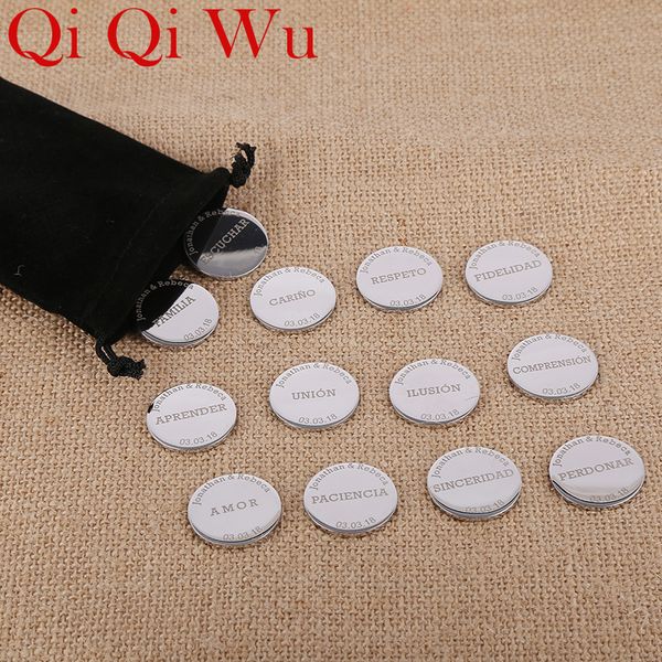 

gemstone personalized wedding arrhae coin arras de boda custom engraved unity coins set customized name bride wedding ceremony jewelry 23021, Black