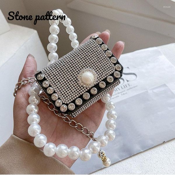 

shoulder bags pearl rhinestone for women mini purses pu leather coin wallets fashion spring summer chain decorative hip waist cross