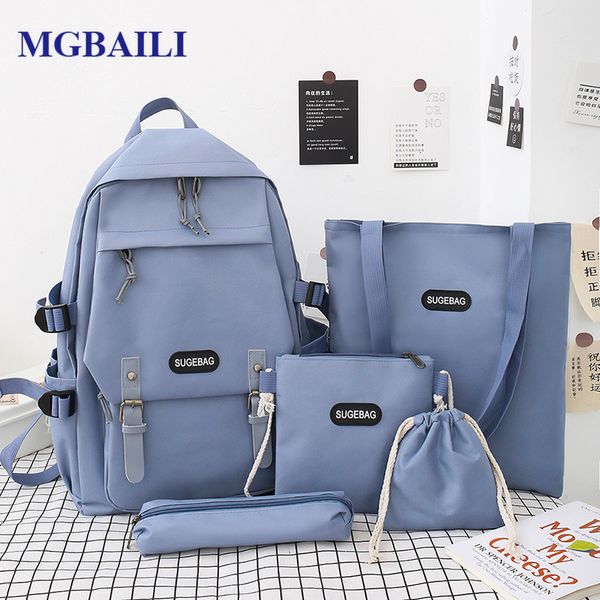 

school bag backpack 5 piece set for teenage canvas travel backpack teen student bag canvas men 230210