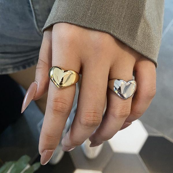 

creative heart shaped wedding rings for women men ladies gold color adjustable fashion jewelry birthday gift, Silver