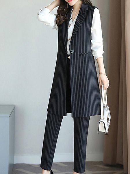 

womens two piece pants women striped suit waistcoat set professional spring and autumn twopiece outfit office clothes 230209, White