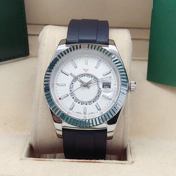 

men's watch luxury automatic mechanical watch 42mm classic fashion surface small circle rotating rubber strap discount waterproof men&#, Slivery;brown