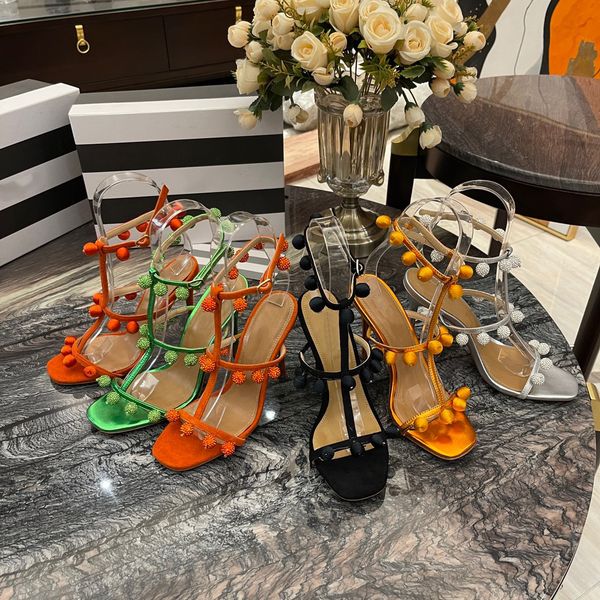 

designer womens sandals high heeled shoes pointed toesl crysta buckle sandal summer footwear fashion 10cm heel back strap genuine leather so, Black