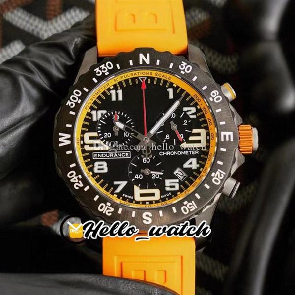 

endurance pro 44 miyota quartz chronograph men's watch xx82310a41b1s1 pvd steel all black big number markers yellow rubber st225t, Slivery;brown