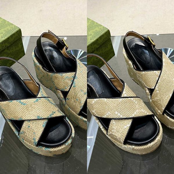 

designer wedge sandals women thick bottom platform high heels double g sandal buckle summer beach wedding shoes 35-41, Black