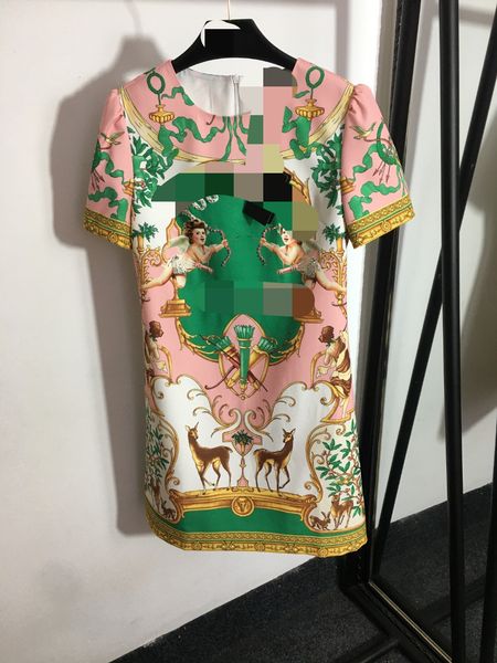 

602 2023 runway dress spring summer dress crew neck short sleeve brand same style empire womens dress fashion faluolan, Black