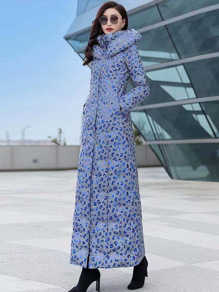 

women's down parkas kbat leopard shiny fashion cotton padded jacket for women 2023 winter super long knee length warm coat female windp, Black