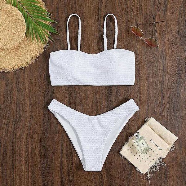 

bikini pure color tube split swimsuit high waist triangle batch, White;black