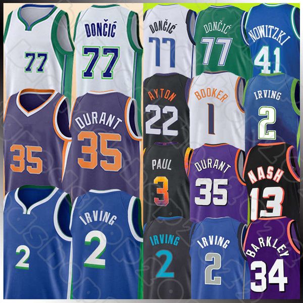 

kevin durant kyrie irving basketball jerseys deandre ayton luka doncic 35 2 22 77 devin booker 2023-2024 city shirt chris paul retro charles, Black;red
