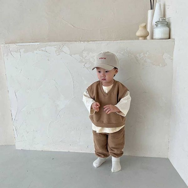 

clothing clothes suit boys and girls jacket pocket casual pants two piece spring autumn fashion cotton sets children vest, White