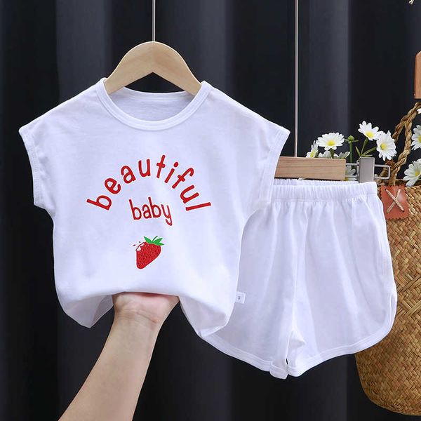 

years old girls sets cotton kids clothes two piece set summer costume baby boys vest shorts outfits clothing, White