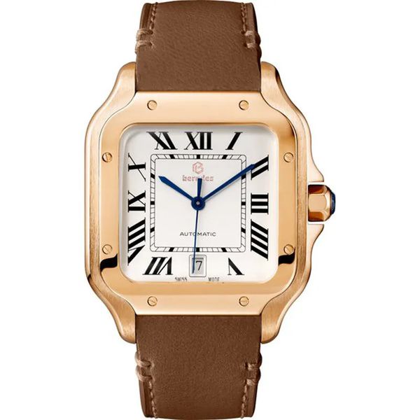 

mechanical automatic watches lovers watch made of premium stainless steel baked blue movement watch needle sapphire lens deep waterproof fas, Slivery;brown