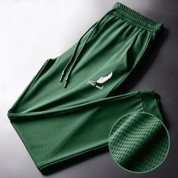 

mens pants joggers pants casual quick dry ice silk mesh pockets sports pants thin sweatpants pockets ankle tied sweatpants streetwear 230211, Black