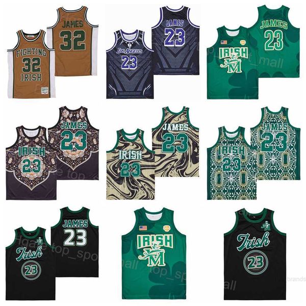 

st vincent mary fighting irish jersey high school lebron james 23 marble basketball crown black brown green team color all stitching sport b