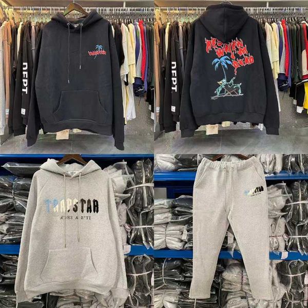

men's hoodies sweatshirts trapstar tracksuit embroidery fleece hoodie sweatshirts set, Black