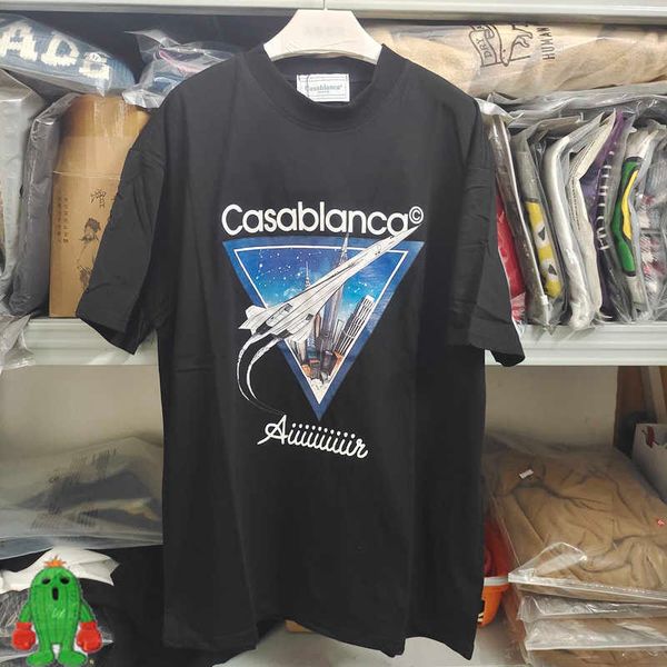 

men's t-shirts real life p casablanca aircraft letter print tshirt men women casual black white t shirt, White;black