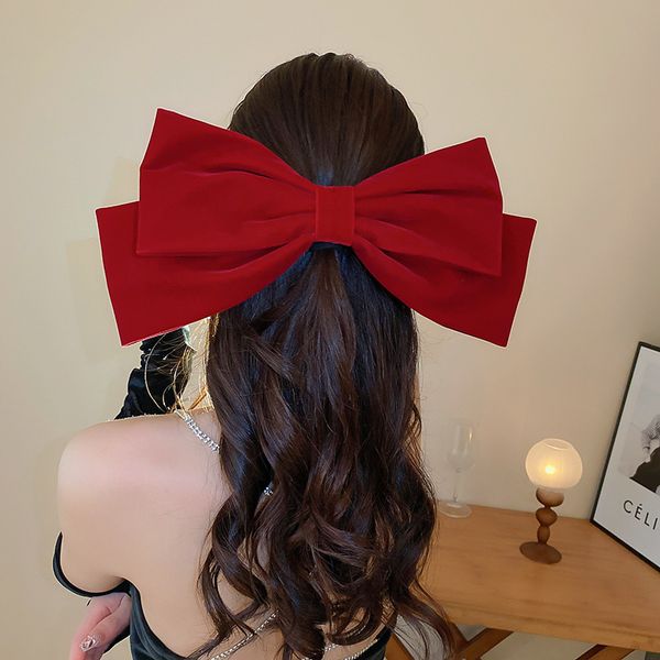 

new women large bow barrettes summer chiffon big bowknot stain bow hairpin women solid red color ponytail clip hair accessories, Golden;silver