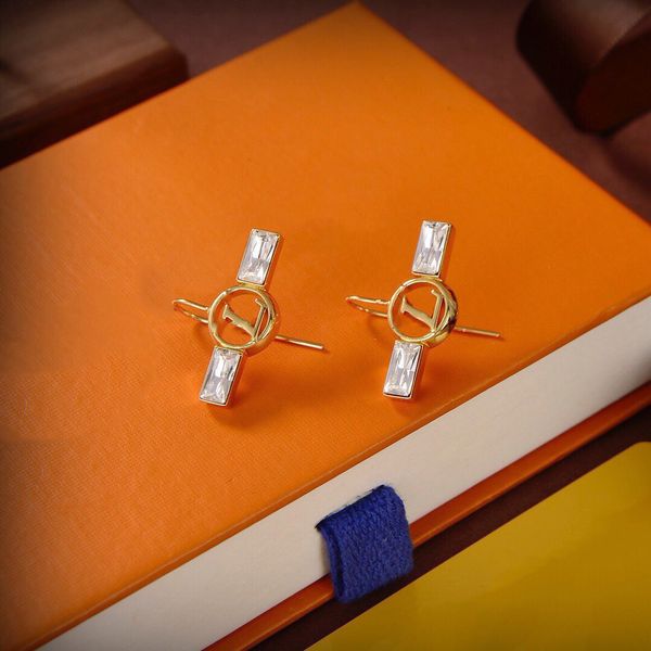 

llvv t0p quality for woman earrings jewelry gold luxury diamond inlaid with natural crystal classic style highest counter quality exquisite, Golden