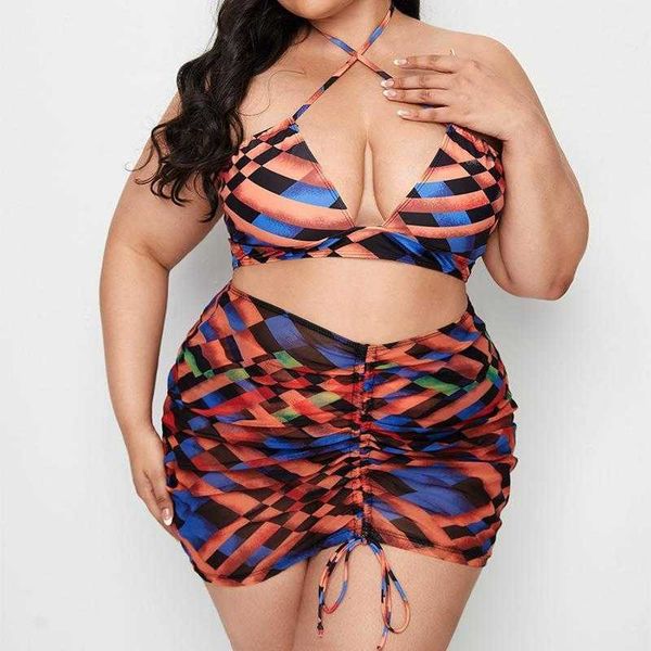 

plus size three piece split swimsuit gather backless bikini, White;black
