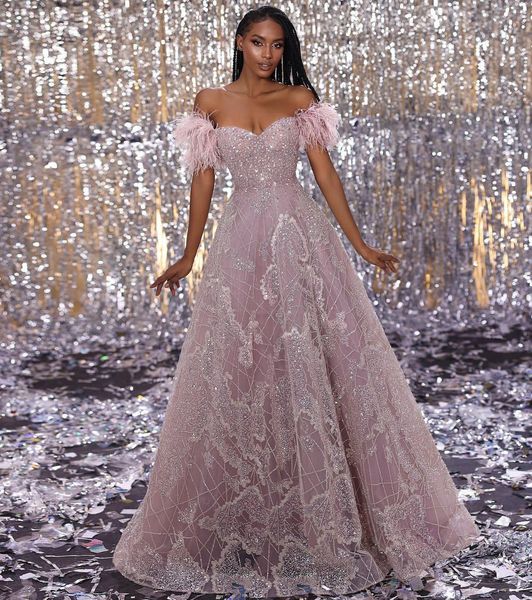 

pink a-line prom dresses cape sleeves v neck 3d lace feather elegant appliques sequins beaded floor length celebrity zipper evening dresses, Black