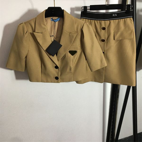 

vintage womens coats skirts set autumn cropped long sleeve blazer set ins fashion women suit skirt, Black