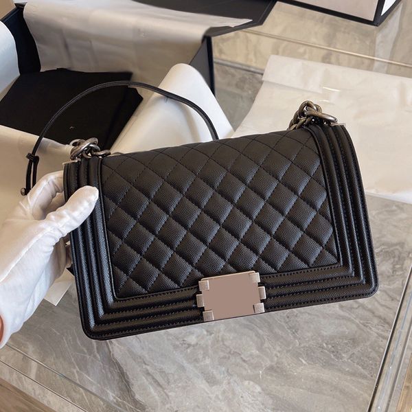 

womens designer classic boy caviar leather bags gold/silver metal hardware strap crossbody shoulder calfskin purse outdoor street trend hand