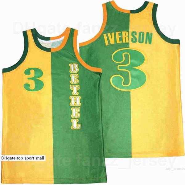 

moive bethel hampton allen iverson jersey #3 high school basketball for sport fans breathable team color green yellow pure cotton hiphop on, Black