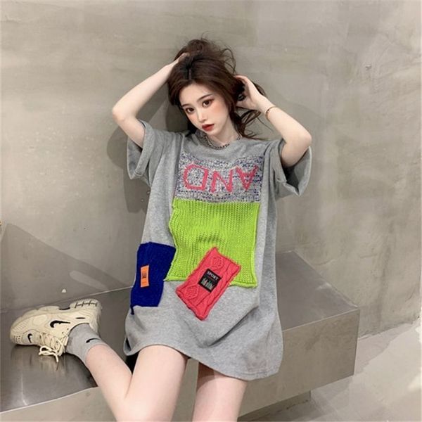 

women's t-shirt short-sleeved t-shirt womens t-shirt spring summer base shirt european american stitching fried street t sirt ins, White