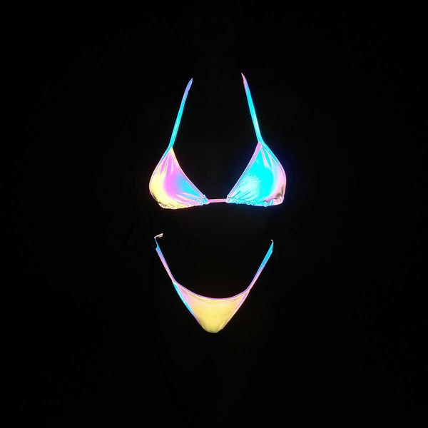 

bikini2021 colorful reflective bikini ins strap split swimsuit laser, Red;black