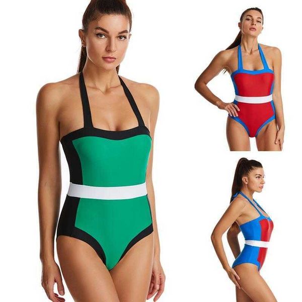 

one piece bikini contrast color tight braces backless swimsuit, White;black