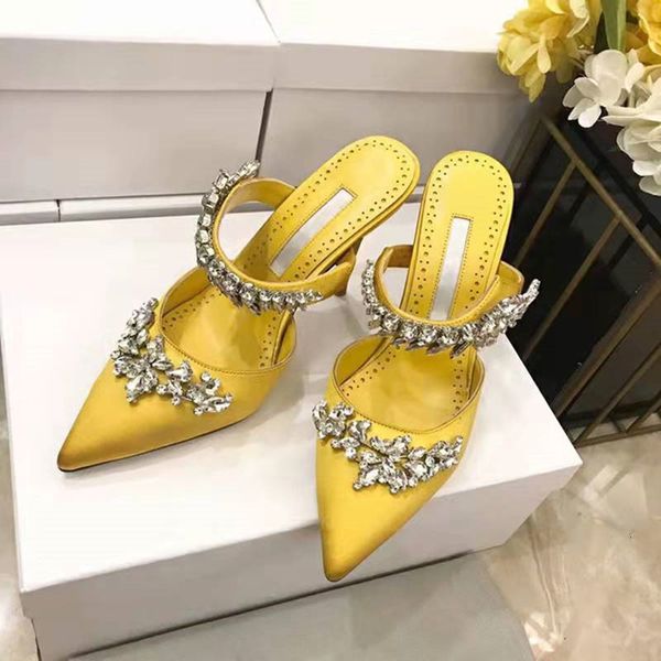 

slipper's high heelstemperament baotou silk wheat ear s muller semitrailer pump pointed stiletto sandals 230210, Black