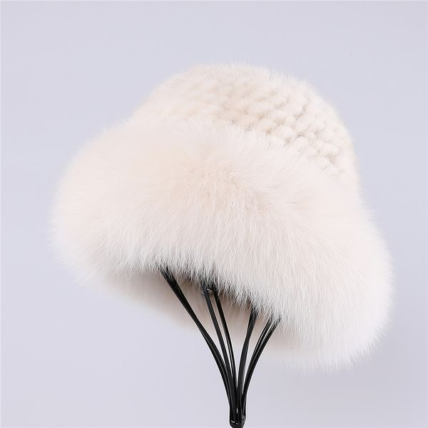 

cloches suppev sttdio luxury women's winter warm 100 mink fur knitted bucket hat trim caps beanies hats 230211, Blue;gray
