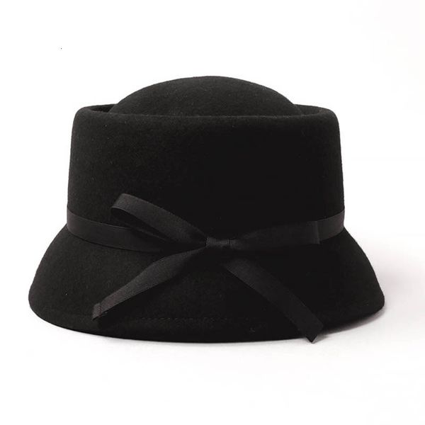 

cloches wool felt cloche winter hat women asymmetric brim ribbon fedora lady church derby party fashion collapsible warm 230211, Blue;gray