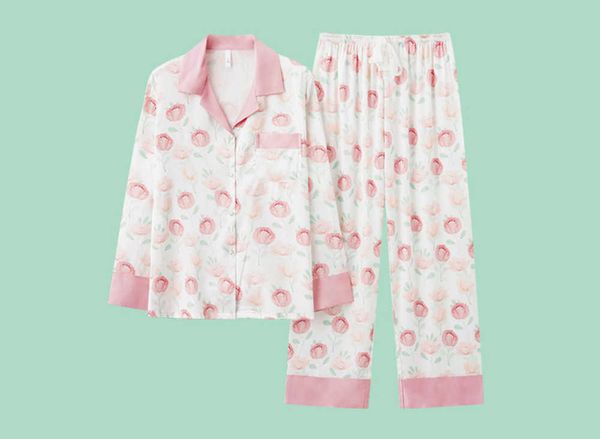 

spring and summer ice and snow silk imitation women's pajamas thin cool tulip can be worn outside home clothes