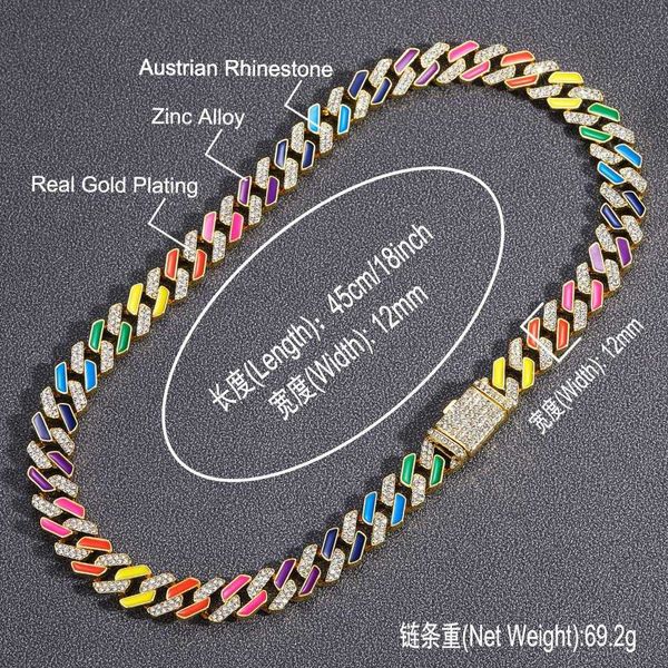 

ins new cuban chain color oil drop 12mm personality exaggerated hiphop colorful hip hop necklace, Silver